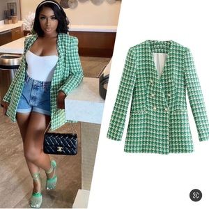 Last🔥Zara tweed blazer bloggers fav